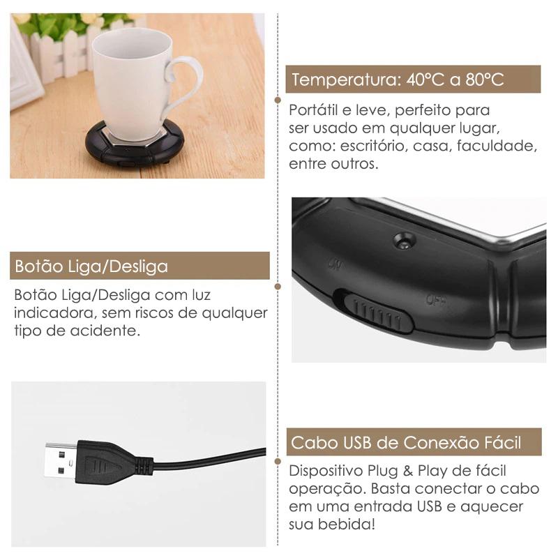 Aquecedor de Café e Bebidas Quentes – USB, Portátil